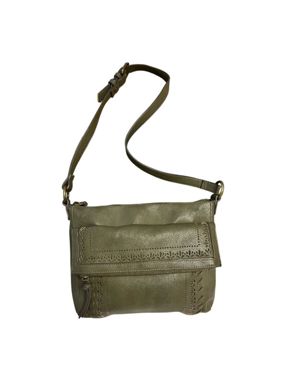 Sonoma Olive Green Faux Leather Crossbody Shoulder Bag Floral Cutout
